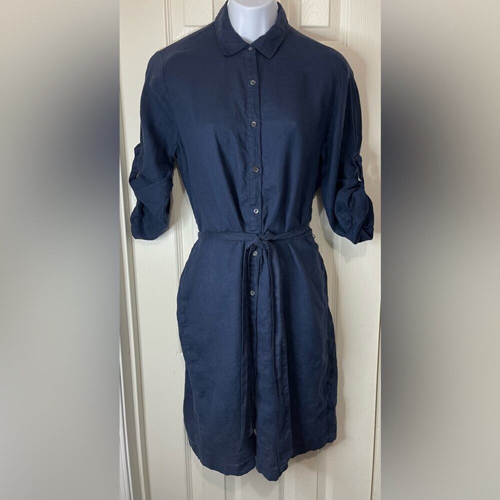 J.McLaughlin Blue Breathable Linen Button Up Shirt Mini Dress Medium